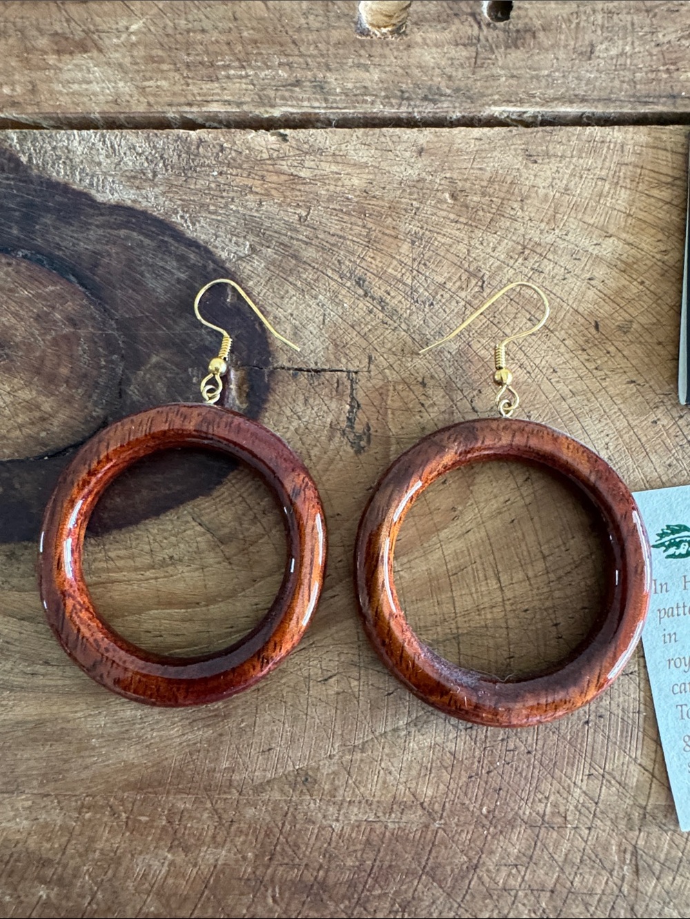Wooden Hoop Drop Earrings - Brown